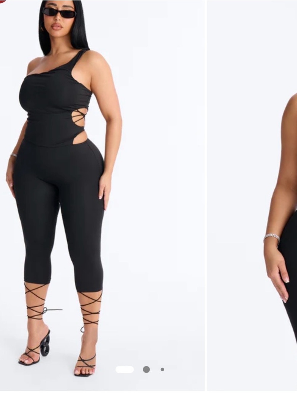 Fashion Nova Black One-Shoulder Cutout Capri Jumpsuit